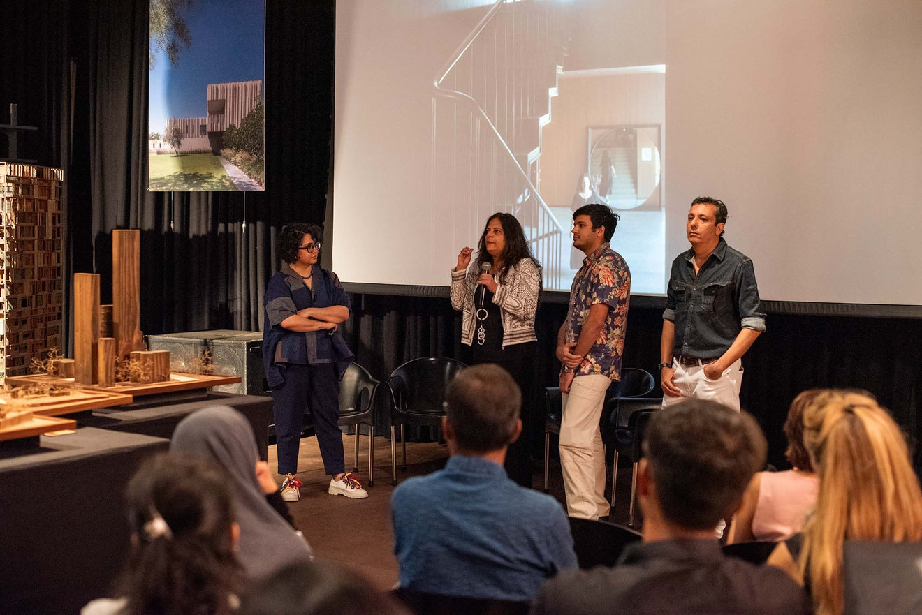 Samta Nadeem, curatorial director of STIR, hosted a brief public conversation at the show's opening with Sangeeta Merchant, Sumher Panjabi and Sanjeev Panjabi