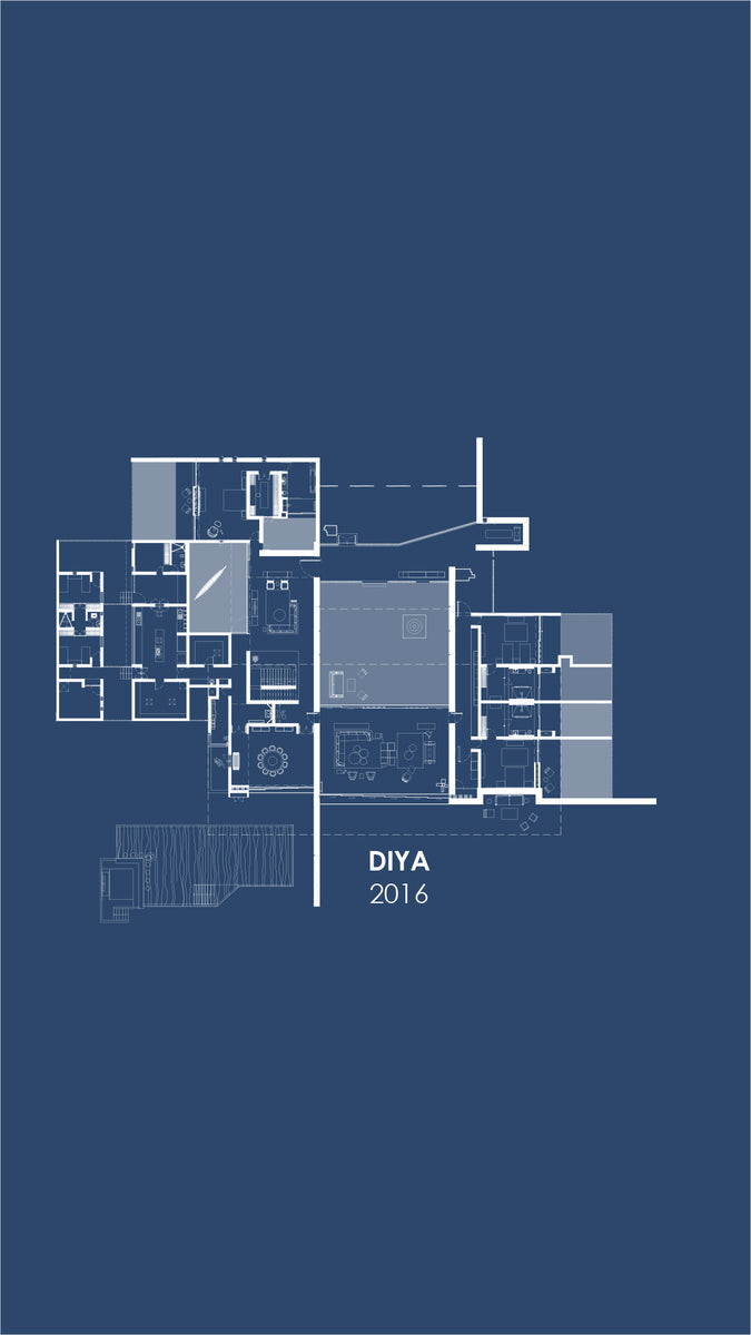 Floor plan of Diya House on a blue title sheet, dated 2016