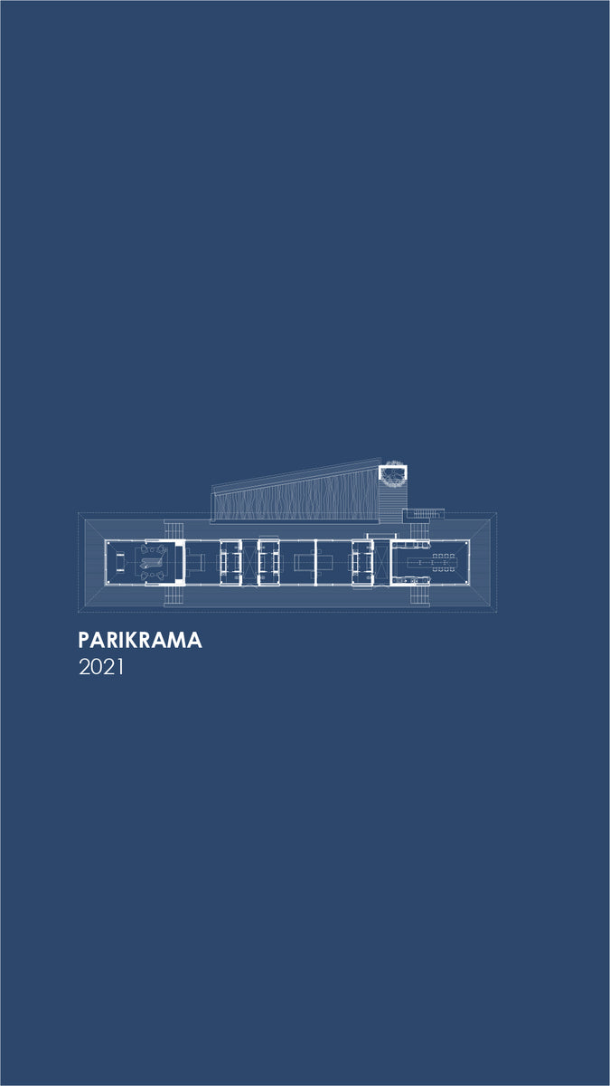 Measured floor plan of Parikrama on a blue title sheet, dated 2021