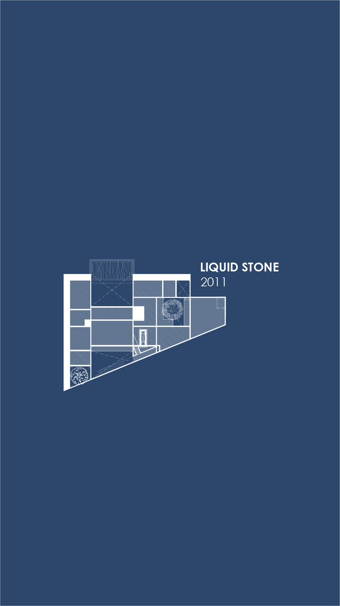Floor plan drawn in white on blue, labelled Liquid Stone 2011
