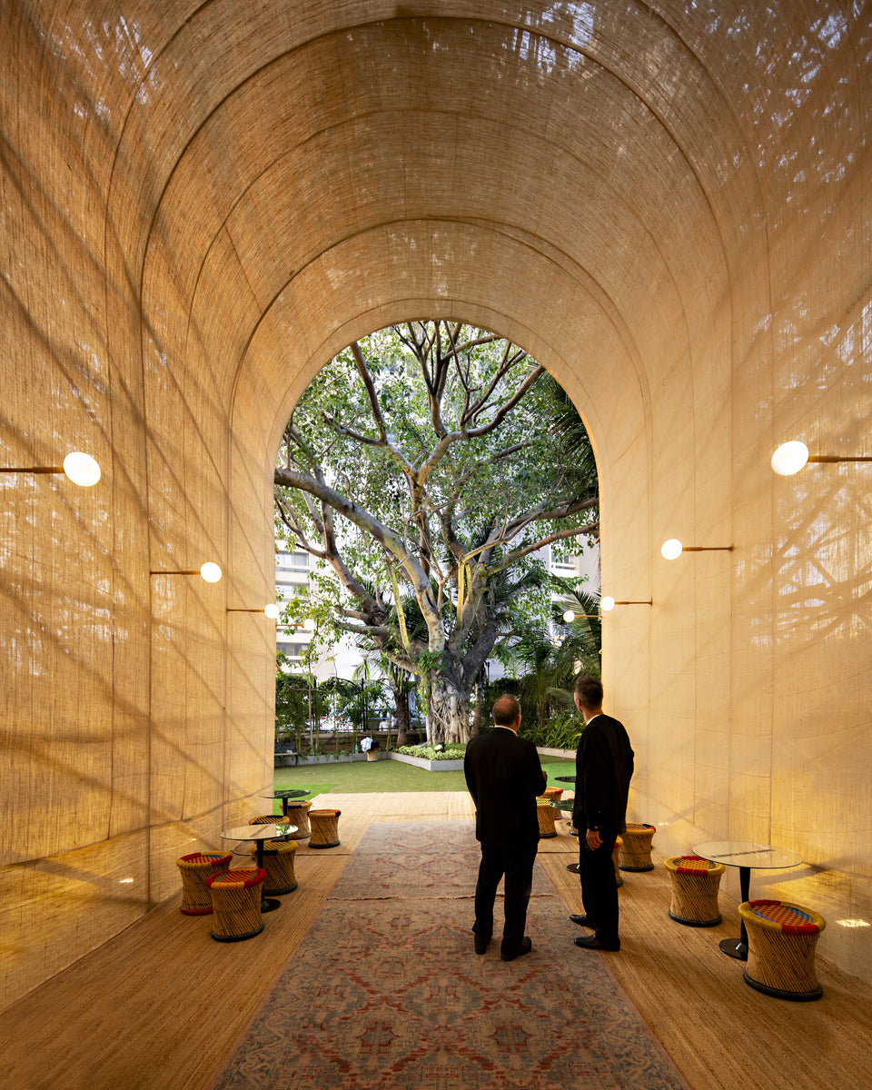 There is No Planet B: an arched fabric vault at the NCPA framing the existing tree